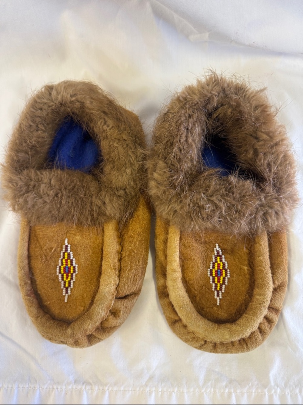 Brown Faux-Fur Beaded Ladies Slippers